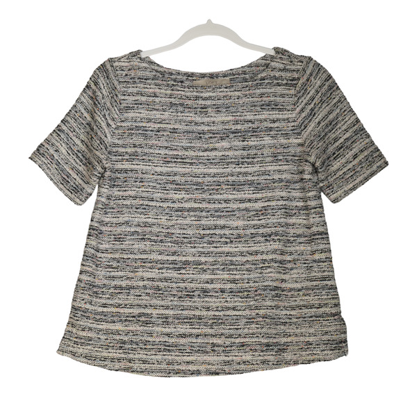 Loft Knit Sweater Women XS Marled Gray Textured Short Sleeve Pullover Scoop Neck - Picture 1 of 6